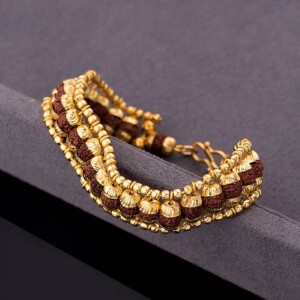5 Mukhi 17mm Rudraksha Bracelet Gold Gilding Capping